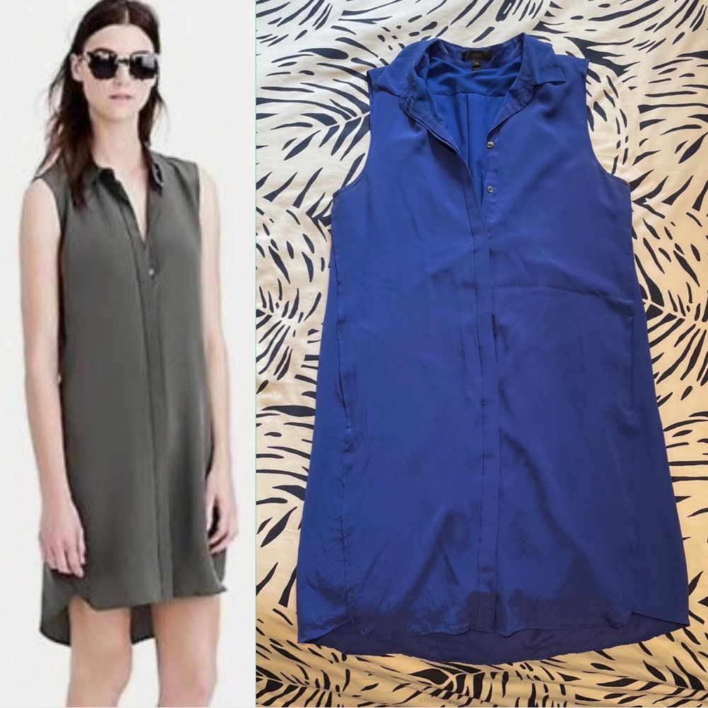 J. Crew royal cobalt blue sleeveless silk shirt dress medium